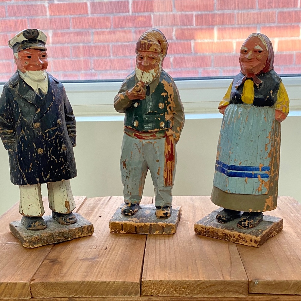 Vtg 40’s Syroco Wood Hand Painted USA Old Sailor Sea Captain Woman Cottage Core